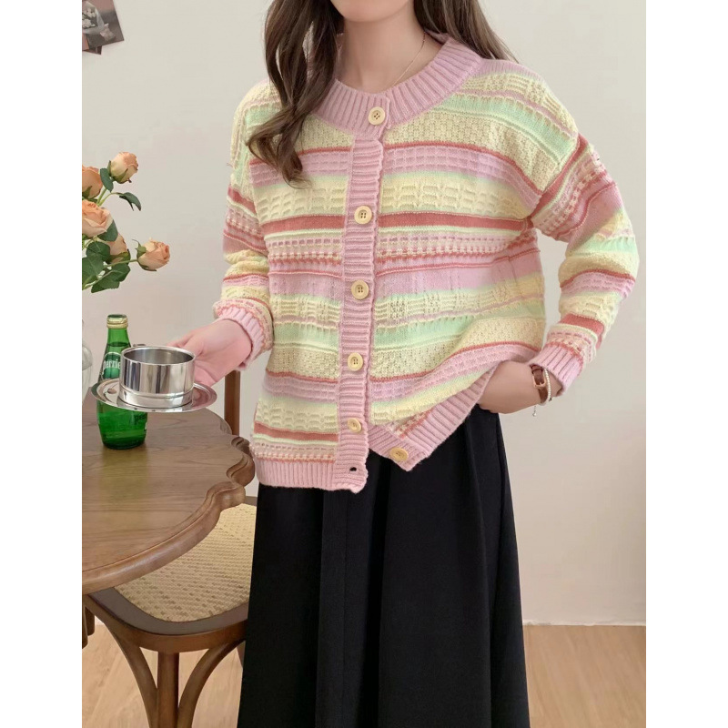 A principios de otoño nuevo estilo coreano suelto chaqueta a rayas suéter de punto universal cardigan chaqueta damas