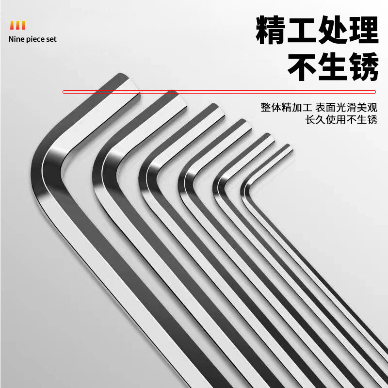 Juego de llaves hexagonales genuinas de 9 piezas con cabeza de bola extra larga, cabeza plana, destornillador hexagonal y juego de llaves hexagonales en forma de estrella.