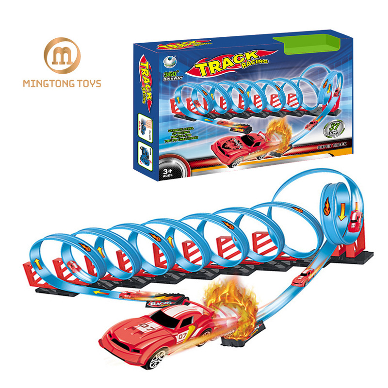 Children's diy track car 360-degree rotating racing car pull back car puzzle assembled toy suit stall wholesale