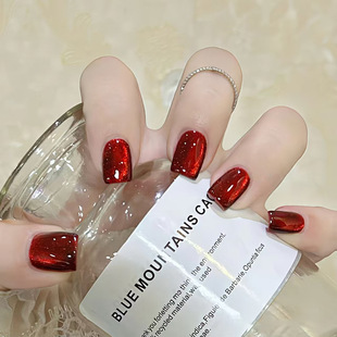 Red White Fairy Berry Red Solid Color Cat's Eye Short European Square European and American Style Detachable Wear Armor 24 Pieces