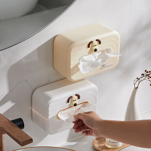 Self-designed cream-style desktop tissue box, wall-mounted punch-free cute cartoon tissue paper storage box