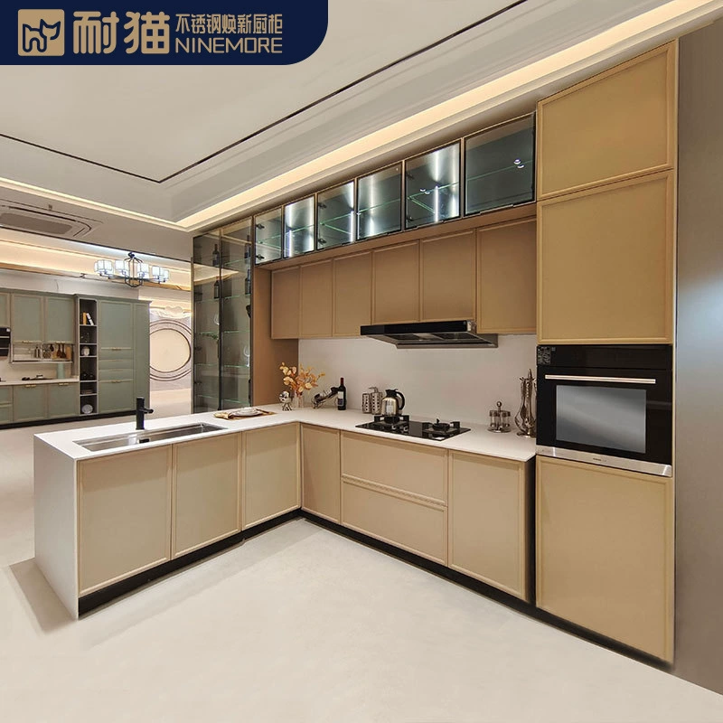 Элитные минималистичные кухонные шкафы из нержавеющей стали, напольные шкафы на заказ, производство и поставка высококачественных шкафов из нержавеющей стали на заказ.