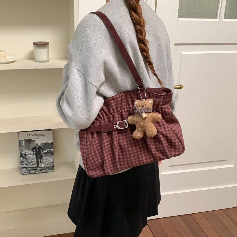 Túi tote nữ quai đeo vai dáng shopping cỡ lớn, chất liệu dạ, kiểu mới mùa đông — Màu cà phê Không có mặt dây chuyền, Màu xanh không có mặt dây chuyền, Màu đỏ không có mặt dây chuyền, Đen không có mặt dây chuyền chi tiết 18