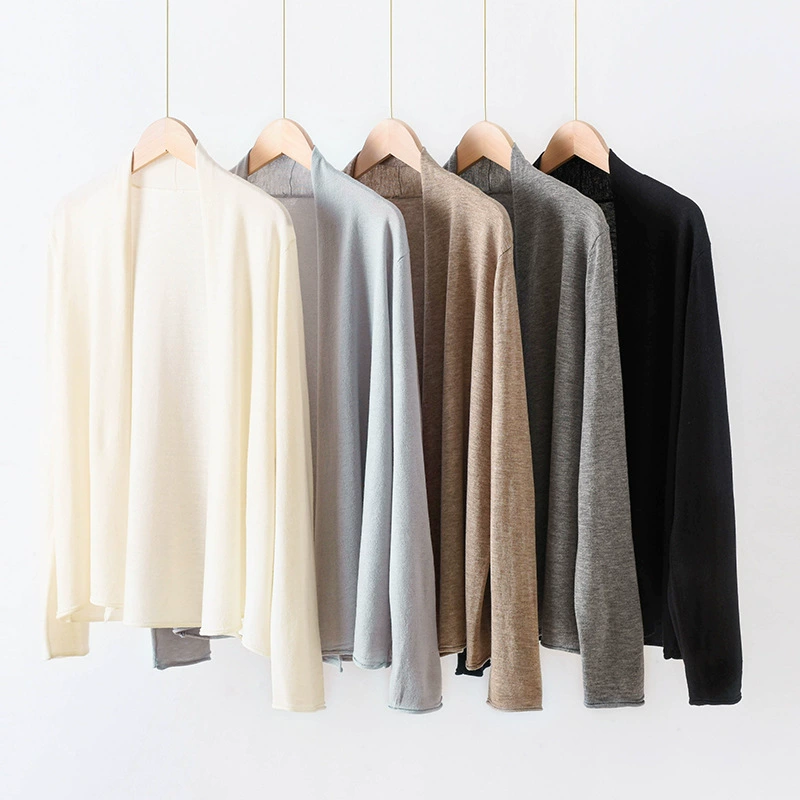 Женский кардиган из тонкой шерсти с V-образным вырезом, вязаный свитер-накидка, однотонное пальто, верхняя одежда с длинными рукавами, свободный и элегантный.