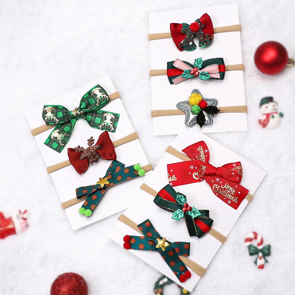 Europa e Stati Uniti nuovi accessori per capelli per bambini set di fasce per capelli fini per le vacanze di Natale per neonati fasce elastiche in nylon per neonati all'ingrosso_voghion.com