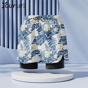 Swimming trunks men's 2024 new swimming trunks professional double-layer anti-embarrassment swimsuit beach pants swimming set equipment wholesale