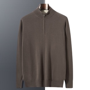 25 years spring new 100 worsted cashmere half high collar half zipper sweater solid color loose pullover top