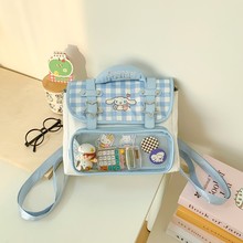 韩版ins百搭格子双肩包包女二次元吧唧谷子痛包时尚潮流休闲背包