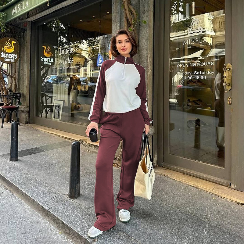 211475 Spring Autumn New Cross-Border European And American Color-Block Long-Sleeve Zipper Sweatshirt Women's Fashion_ecoleips.com