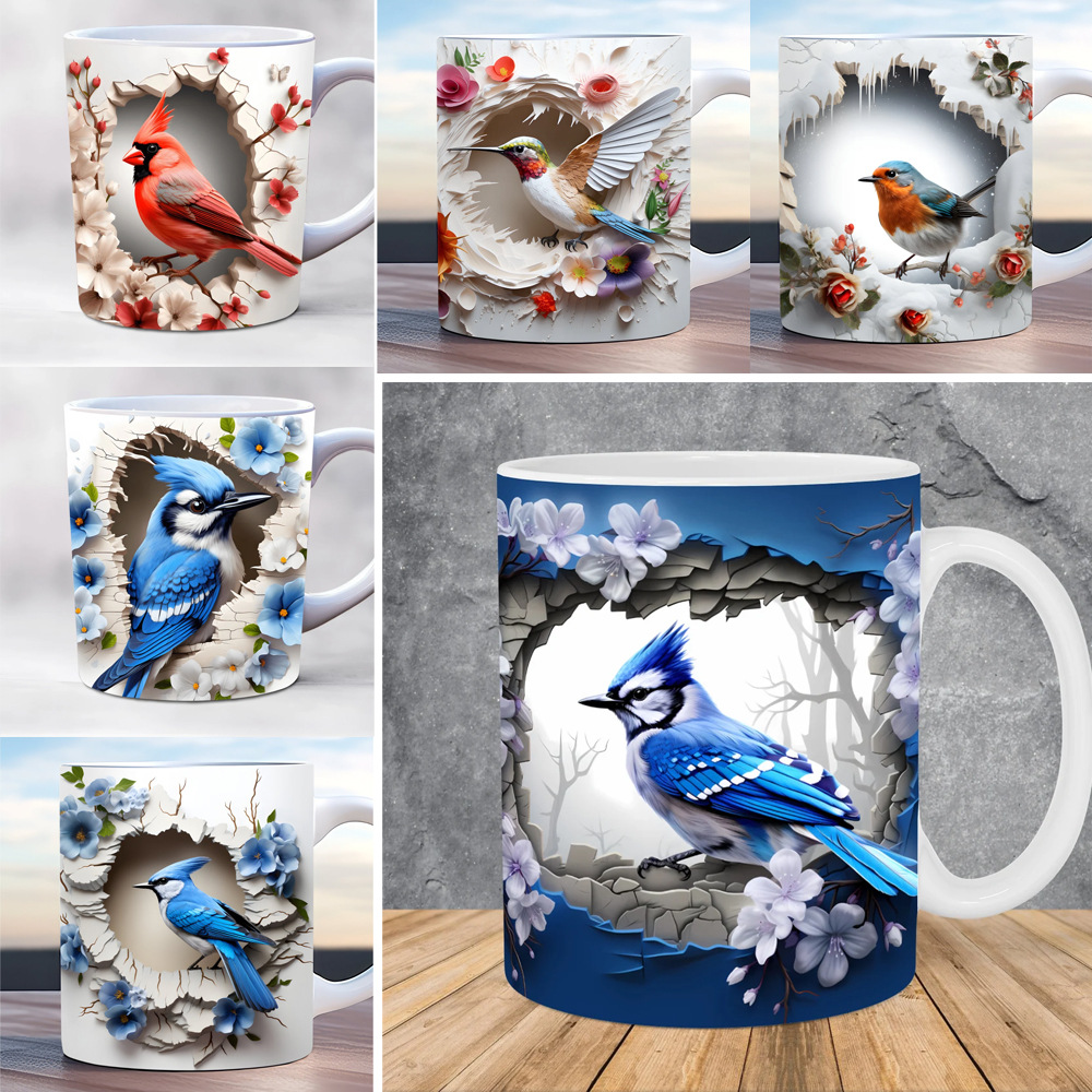 Новые товары для внешней торговли Креативная кофейная кружка 3D синица узор керамическая чашка рождественский подарок стакан воды