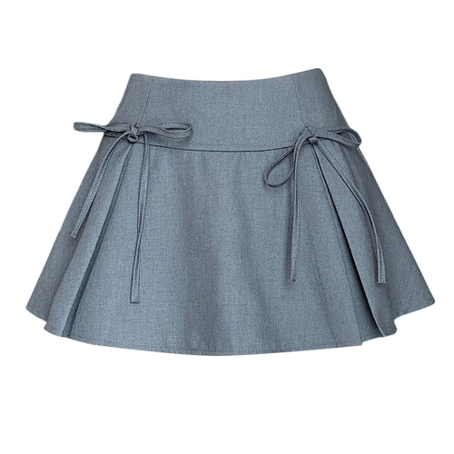Butterfly knot suit skirt for women, spring and summer tie-up low-waist spicy girl retro college style anti-tease A-line short skirt Instagram