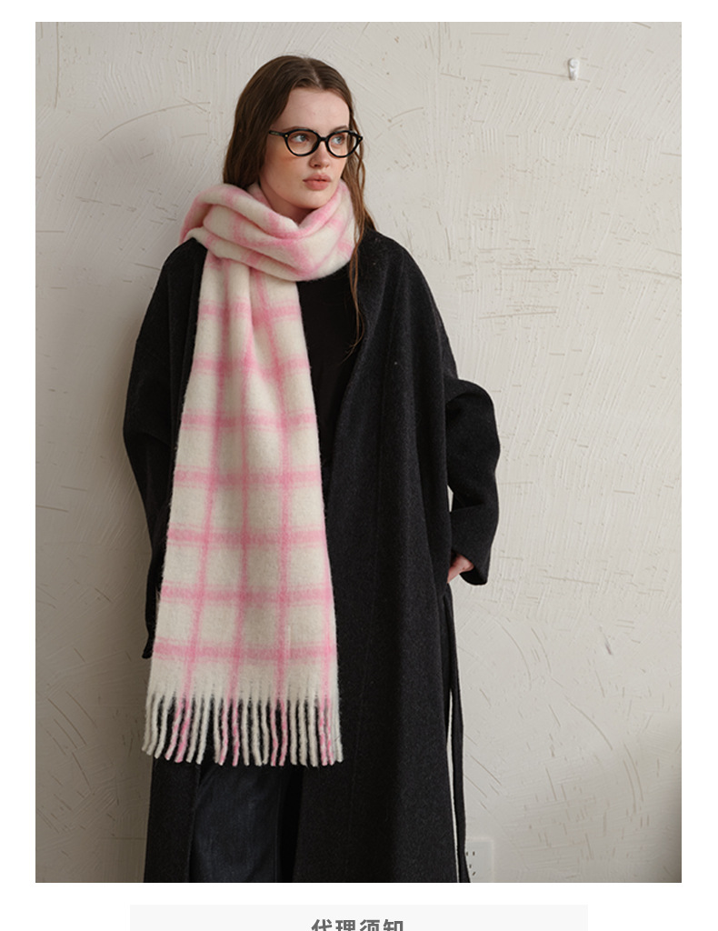 Wollkarierter Schal Damen Herbst und Winter Erhöhen Sie die weiche und einfache Atmosphäre Rosa karierter Schal Schal_voghion.com