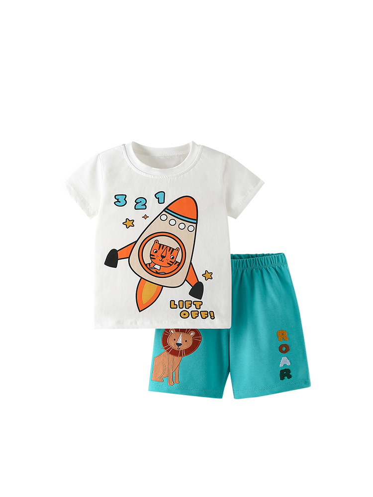 Malwee set de manga corta de verano nuevo estilo de verano europeo y americano para niños de cuello redondo guapo pantalones de guardia para niños set de dos piezas