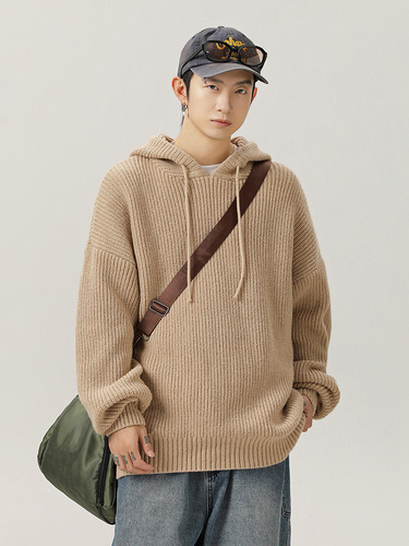 Japanese loose solid color hooded sweater autumn and winter new lazy adjustable sweater casual coat q