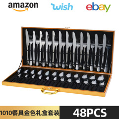 アマゾンステンレス食器1010ステーキナイフフォークスプーン48点セット食器金色ギフトセット卸売り