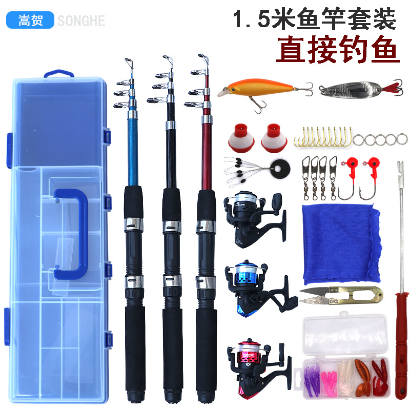 Mini caña de pescar infantil telescópica con carrete – kit portátil de pesca para niños