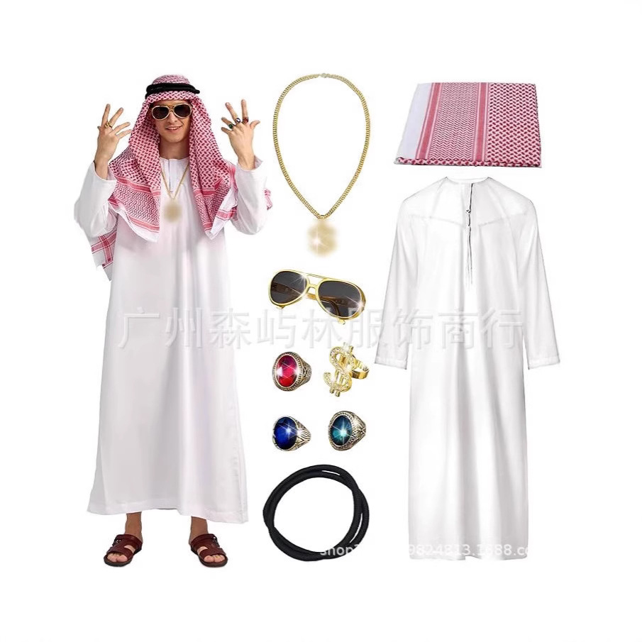 跨境新品阿拉伯服装阿拉伯酋长国 白色长袍头巾中东男士迪拜长袍