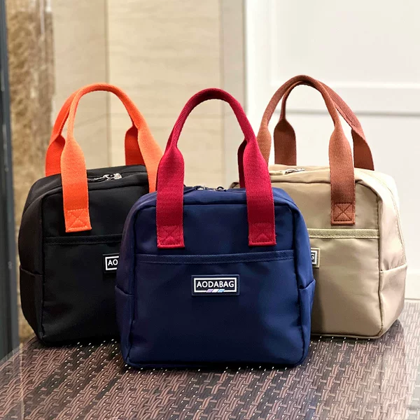 New Niche Korean Style Contrasting Color Waterproof Satchel Lunch Box Bag Mommy Bag Work Hand Snack Bag Women's Bag
