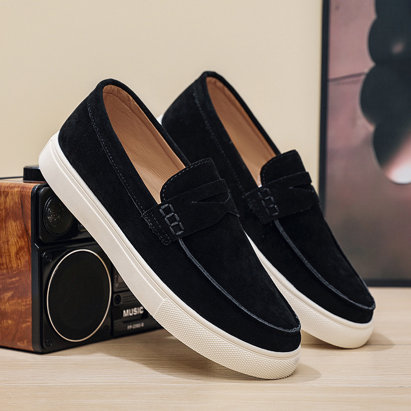 Suede Men's Board Shoes Are Comfortable And Breathable, One-pedal Loafers, Hand-stitched Thick-soled Versatile Shoes, And One Free Pinch Music._vogvips.com