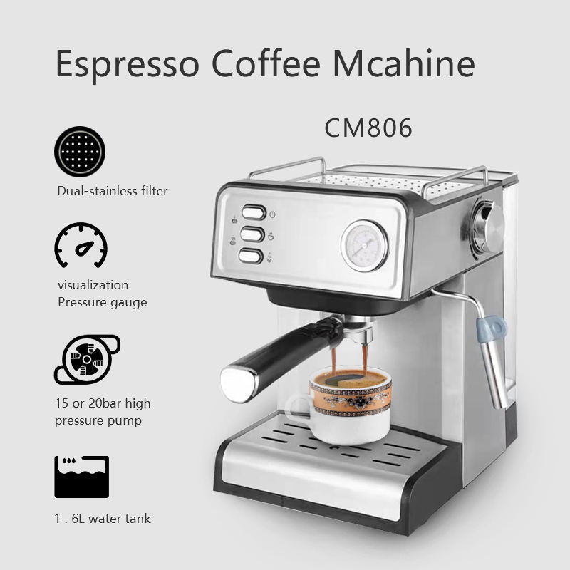 15bar espuma de leche europea retrógrado con reloj transfronterizo pequeño espresso italiano máquina de café a vapor semiautomática