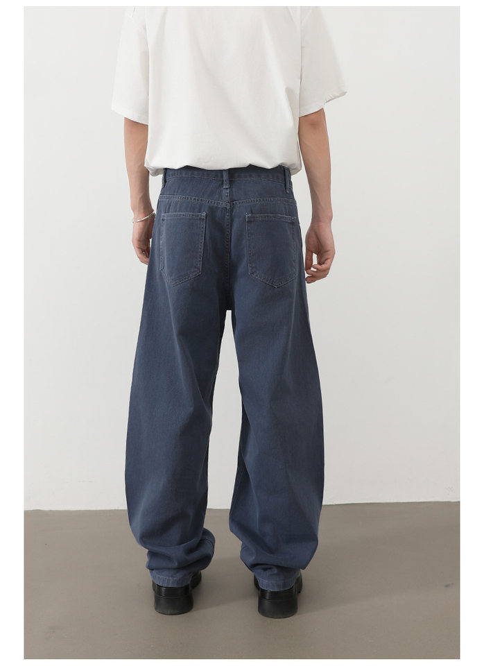 Quần jean nam ống rộng dáng suông cạp vừa phong cách đường phố — Denim đen, Làm cũ, Màu trắng, Màu xanh lam chi tiết 25