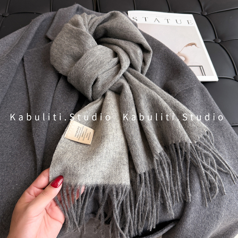 Double-Sided 100% Wool Thick Scarf Cashmere Knitted Men and Women Couple Winter Neck Protector Small Scarf Gift for Boyfriend