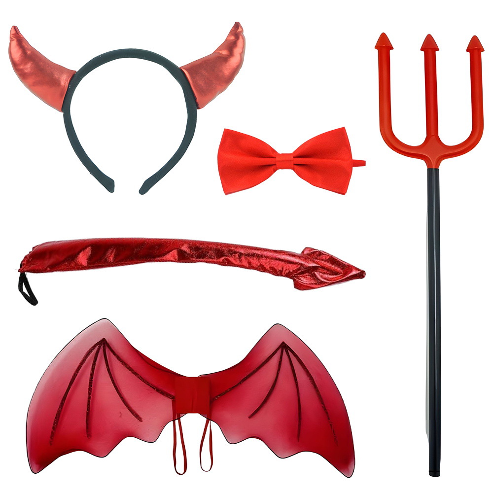 Set de Halloween para el Festival de los Fantasmas, diadema con cuernos de diablo, tridente, accesorios, alas de diablo, cola de diablo