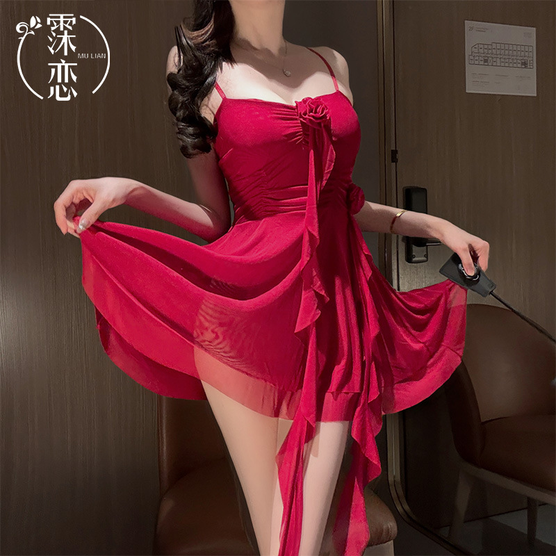 Xuqing 섹시한 속옷 순수한 욕망 꽃 서스펜더 드레스 요정 여름 뜨거운 소녀 하이 엔드 기질 잠옷 주름