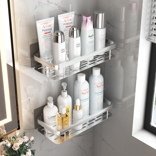 Bathroom storage rack without punching space aluminum storage mesh basket bathroom hardware pendant bathroom self-adhesive storage rack