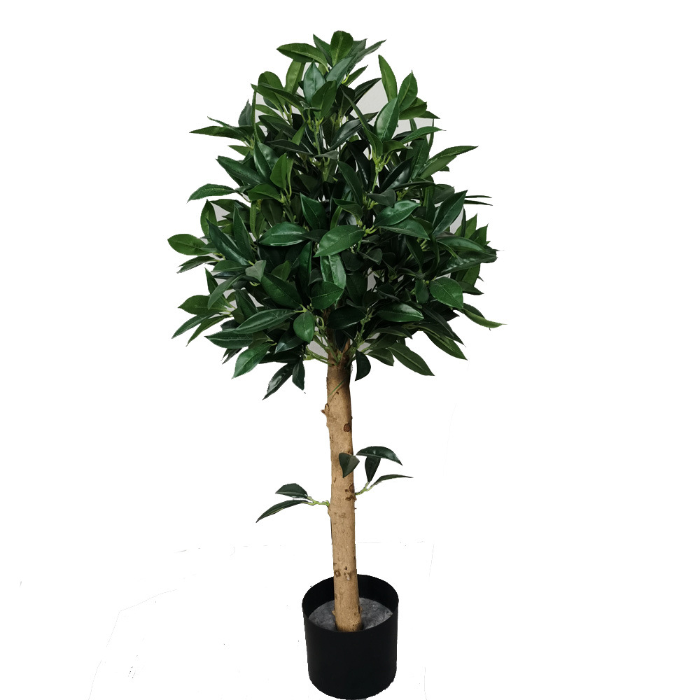 Modelo caliente transfronterizo simulación de laurel pequeño árbol en maceta al por mayor poste de madera maciza artificial paisaje de laurel árbol falso decoración oficina