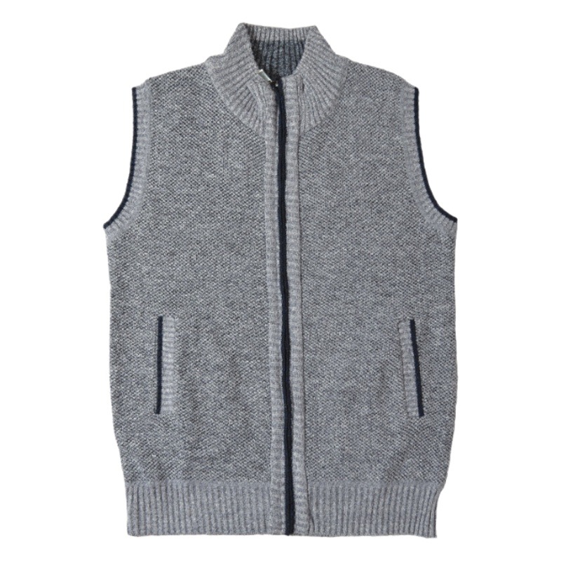 Wholesale Foreign Trade Men's Loose Cardigan Vest with Stand Collar, Thickened and Fleece-Lined Sweater, Middle-Aged and Elderly Knitted Zipper Vest Men's Clothing