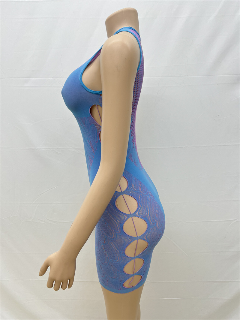 Round Neck Sleeveless Solid Color Slim Fit Sexy See through Package Hip One Knit One Piece Top Dress