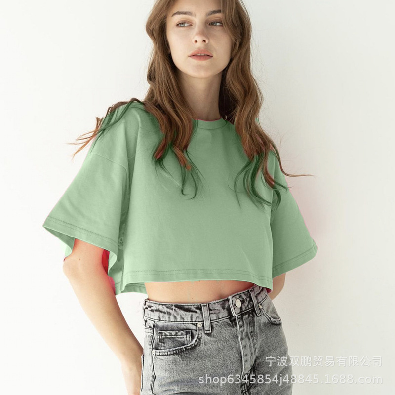 2025 Spring and Summer New Pure Color Short T-Shirt for Women Cross-Border European and American Hot Selling Y2K Pure Cotton Short-Sleeved Top Sexy Style
