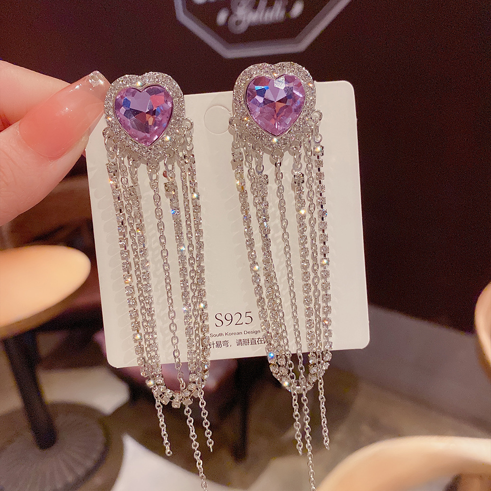 28g Weight Zircon Inlay Material Drop Earrings Classification 1 Pair Quantity Daily Occasion Copper Material Heart Shape Pattern Women'S Gender Inlay Design Fashion Style Fashion Heart Shape Copper Inlay Zircon Drop Earrings 1 Pair 5