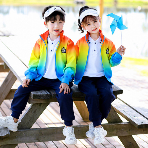 School uniform set spring and autumn rainbow color British college style baseball uniform for primary and secondary school students class uniform kindergarten children's uniform