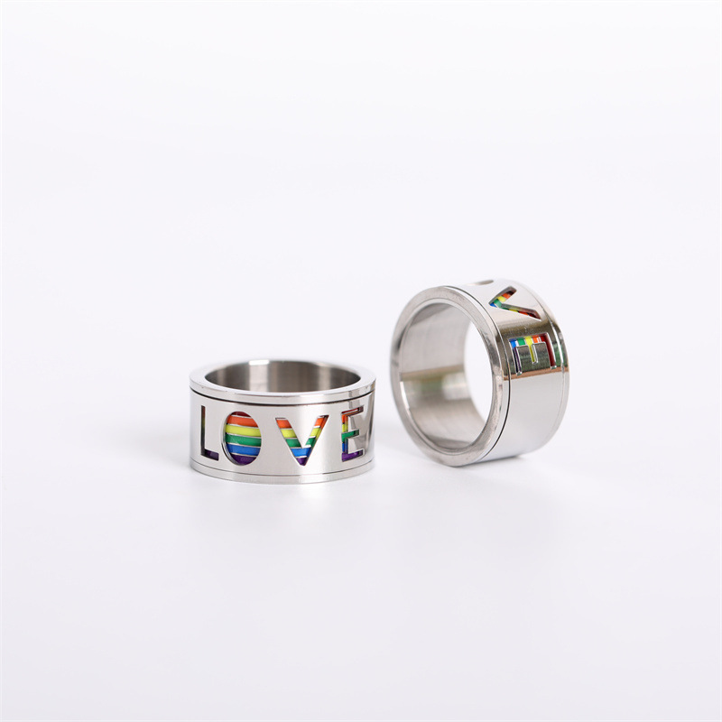 Love Is Love Rainbow Ring Rotatable Universal Wheel  Hot Sale New Lgbt Pride Ring display picture 2