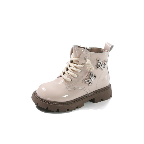 Autumn Little Princess Boots, Korean-Style Butterfly Girl Leather Boots, All-Match Fashion Martin Boots, Solid-Color Girls' Boots, Single-Layer Liner