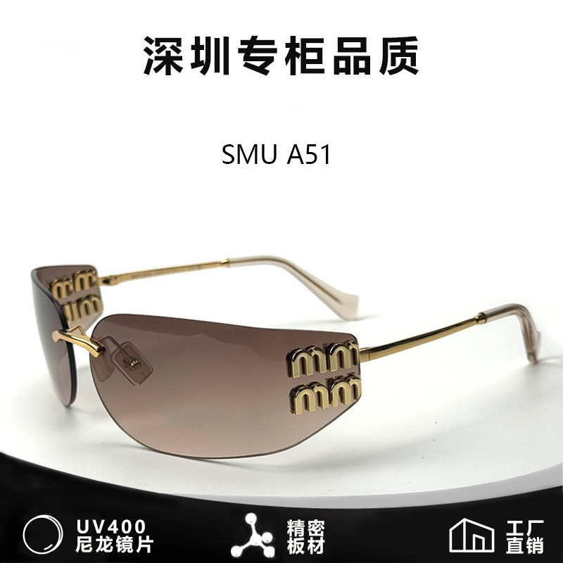 Miu's 2025 New Sunglasses A51S Miu Women's Y2K Narrow Frame Curved Surface Anti-Uv Ultra-Light Metal Sunglasses