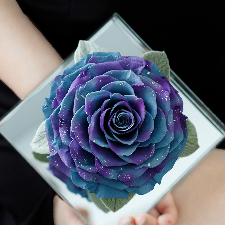 Flor preservada, producto terminado, rosa gigante acrílica, flor real al por mayor, regalo de San Valentín para novia, degradado cielo estrellado