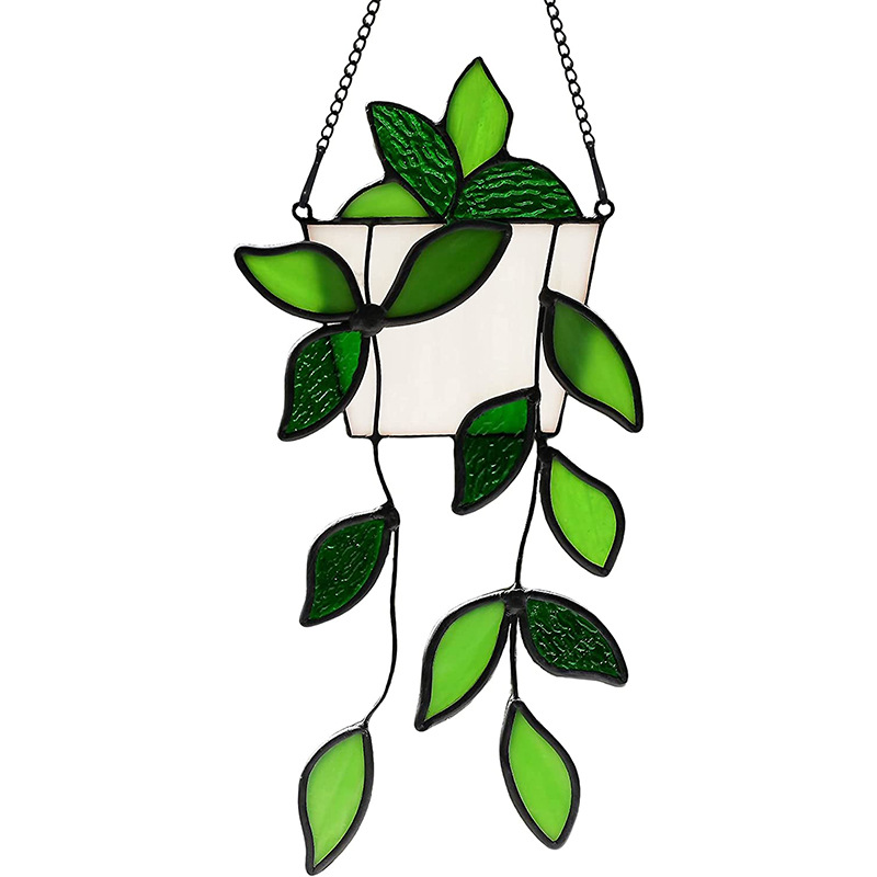绿色植物人工装饰亚克力彩印悬挂人造植物捕手装饰礼物窗户挂件