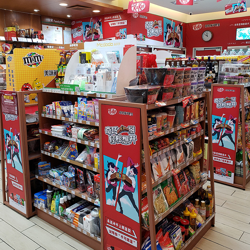 Manufacturers undertake all kinds of spray-painted advertisements in Guangzhou to make goods shelves advertising decoration spray-painted installation of exhibition equipment