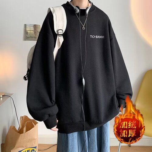2026 American retro Hong Kong style round-neck sweater men's spring and autumn fashion brand ins loose inner trim and velvet sweater