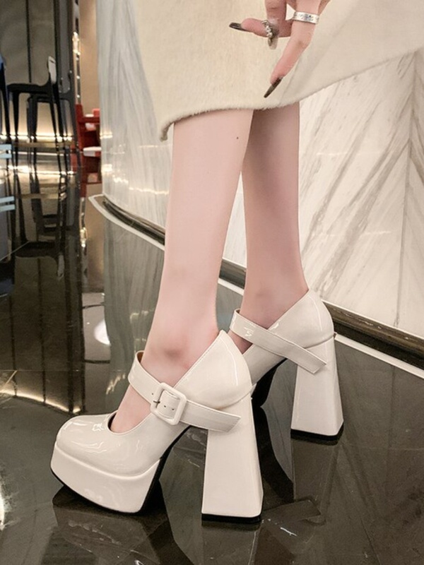 New vintage high-heeled shoes, French style, ultra-high heels for petite women, white Barbie JK shoes, chunky heel Mary Jane single shoes New vintage high-heeled shoes, French style, ultra-high heels for petite women, white Barbie JK shoes, chunky heel Mary Jane single shoes