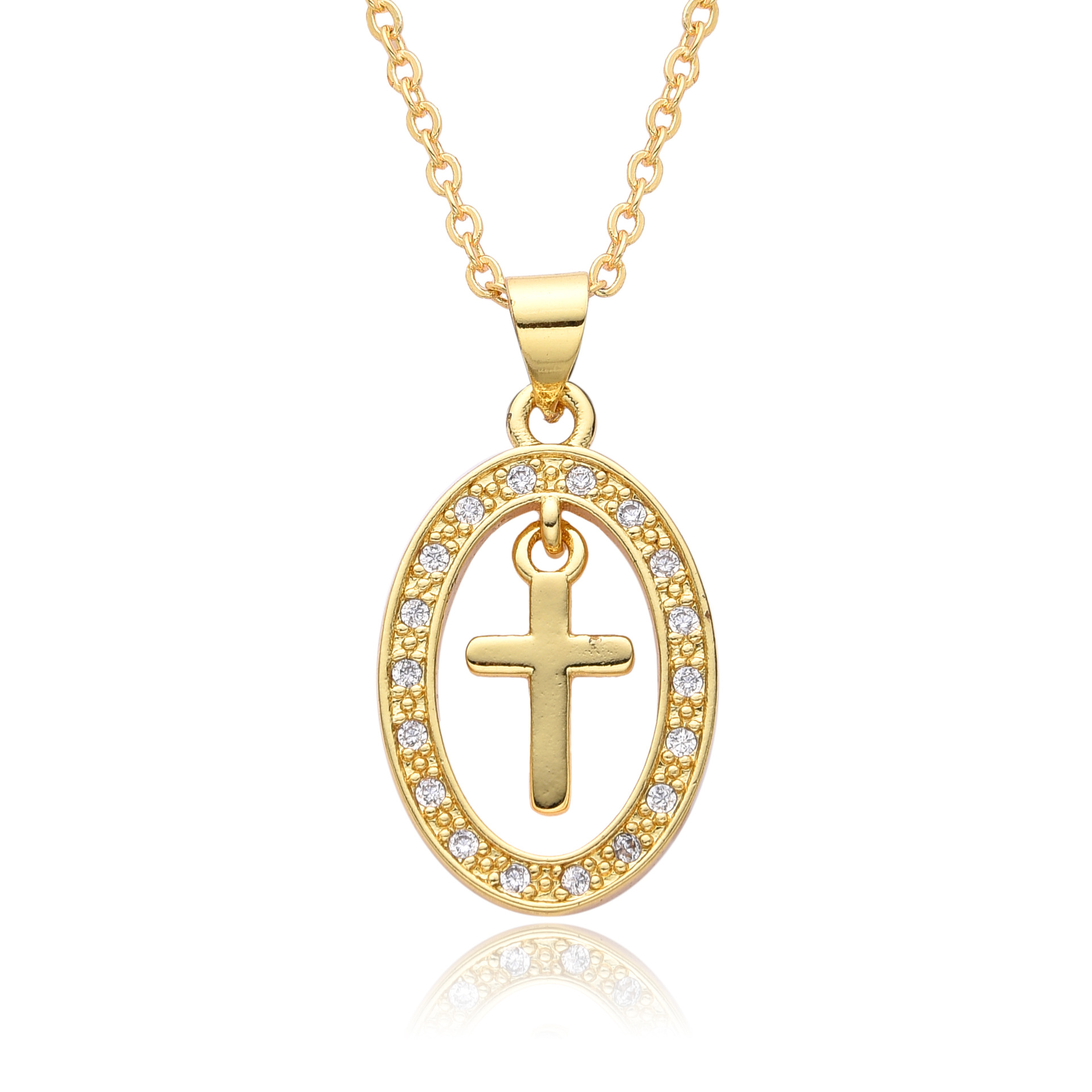 Copper Gold Plated Simple Style Shiny Cross Hollow Out Inlay Zircon Pendant Necklace display picture 11