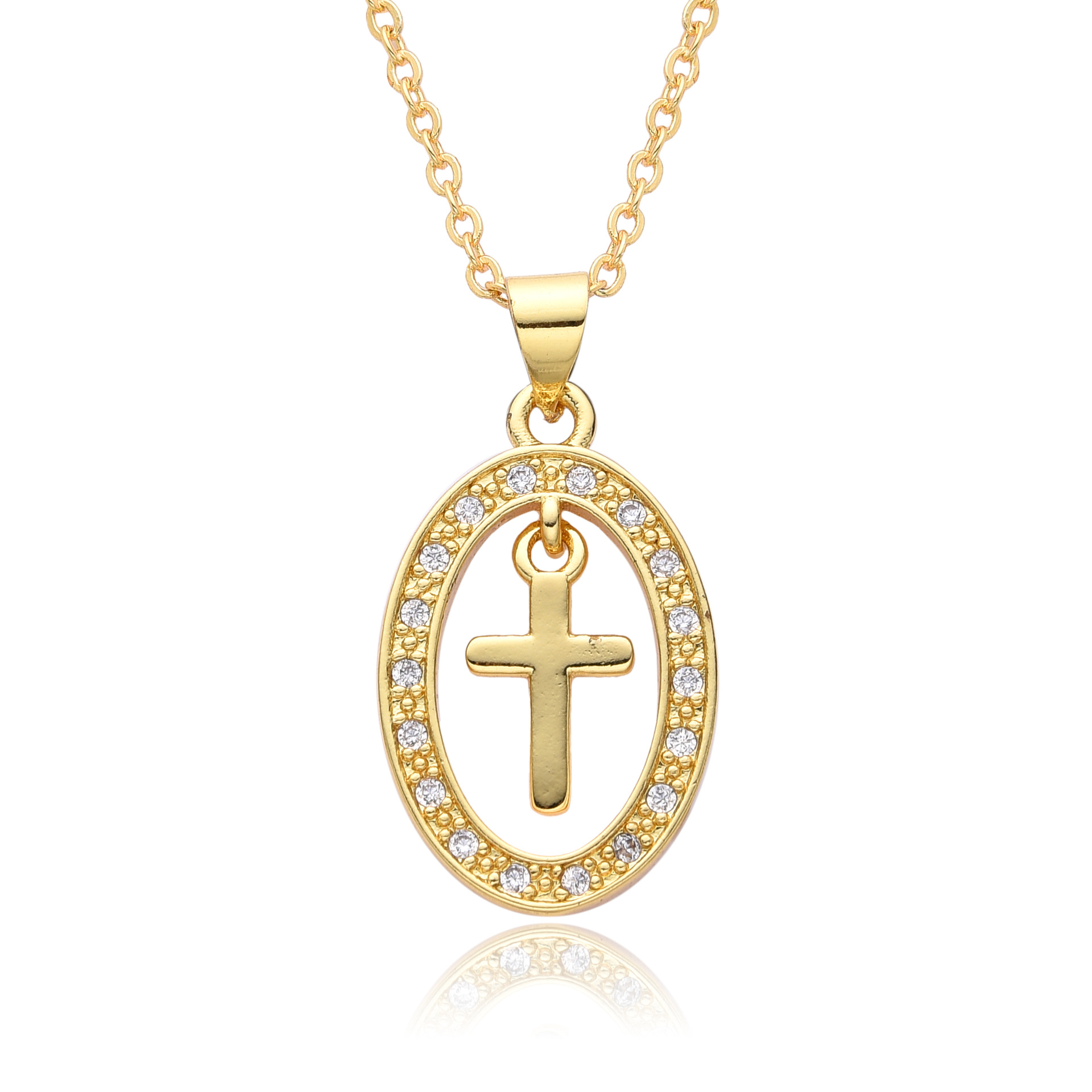 14g Weight Gold Plated Plating Material Zircon Inlay Material Pendant Necklace Classification cable chain Chain Type 1 Piece Quantity Holiday, Daily Occasion Copper Material Cross Pattern Women's Gender Hollow Out, Inlay Design Simple Style, Shiny Style Copper Gold Plated Simple Style Shiny Cross Hollow Out Inlay Zircon Pendant Necklace 10