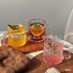 大容量ガラス生ビールカップフルーツティーカップハンドル付きモヒートカップサマージュースコールドドリンクカップ飲料カップなし