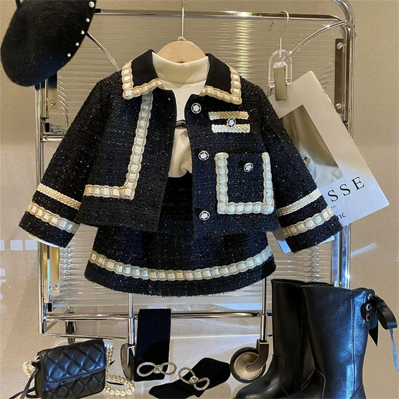 Children's Jacket & Quilted Skirt Set (girl), chanel-style western look, demi-season 90–140 cm