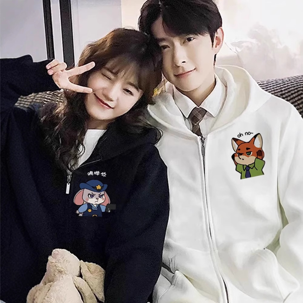 가을과 겨울 하이 엔드 센스 남성과 여성의 후드 스웨터 스페셜 커플 의류 틈새 기모 카디건 자켓 패션 브랜드 클래스 의류