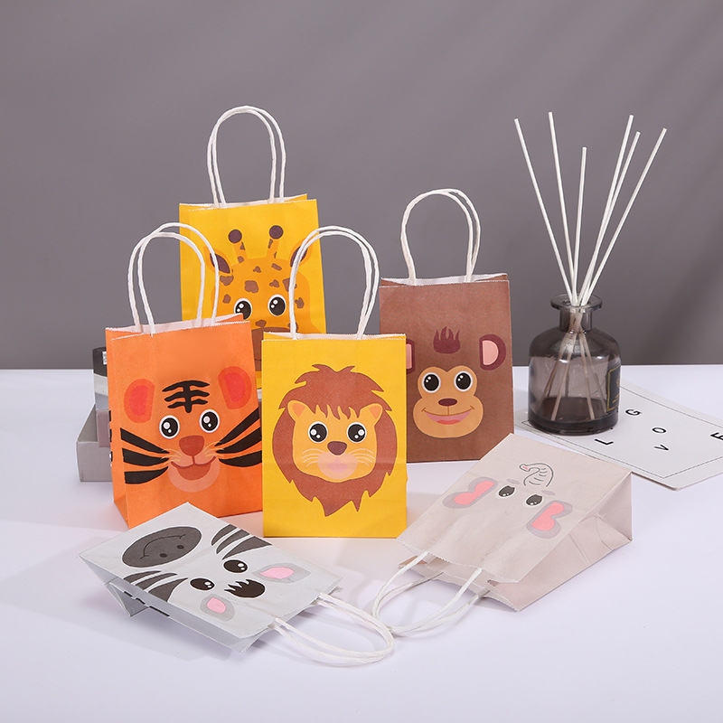 卡通手提袋动物印花纸质包装袋商场儿童服饰购物袋糖果袋手提纸袋