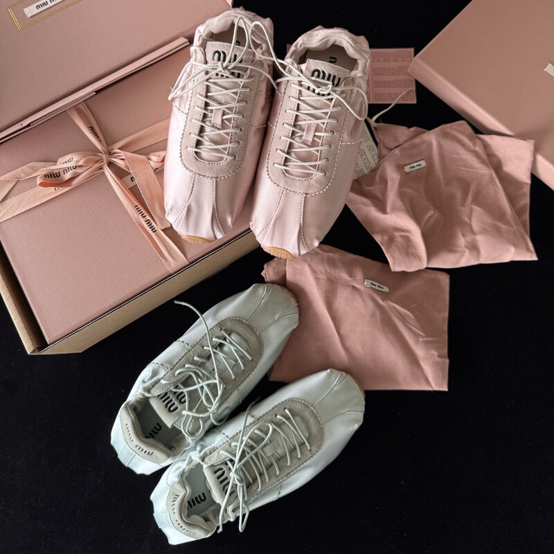 2026 New Style A-Miu Flat Casual Lace-Up Ballet Trainers Soft-Soled Shoes Miu Miu Trainers for Women